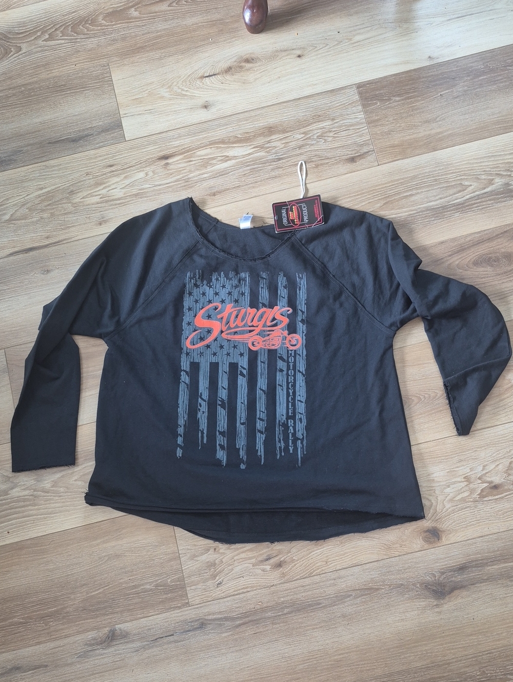 Black 'Sturgis' Graphic Tee with Flag Design